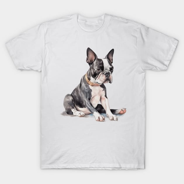 Boston Terrier Watercolor Style T-Shirt by Gadsengarland.Art